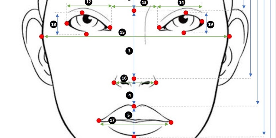 A diagram of a face with lots of biomarkers.