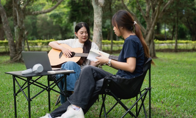 Playing guitar in the park