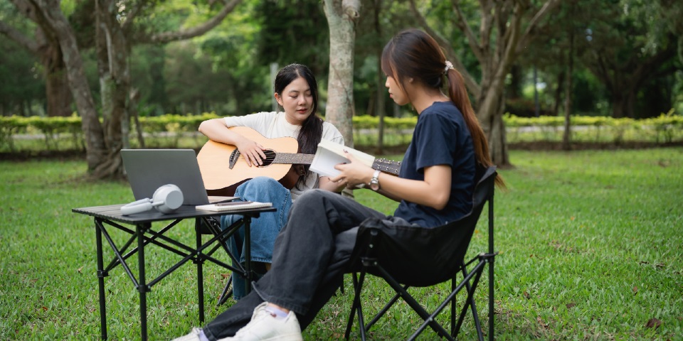 Playing guitar in the park