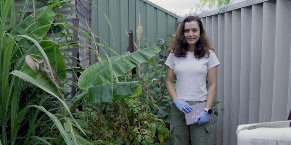 Murdoch University Environmental Engineering student in home garden