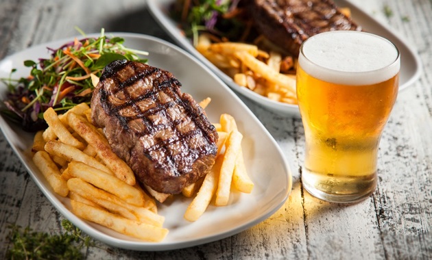 Red meat, chips and beer