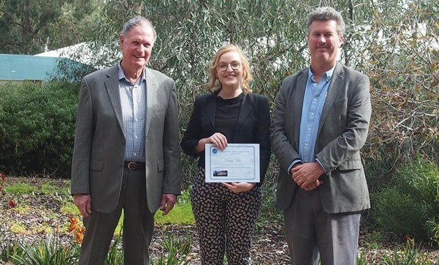 Global Voices Scholarship recipient Darcy Nidd with Mal Nairn and Ben Reilly