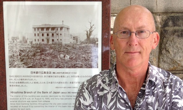 Mick Broderick at the Bank of Japan in Hiroshima