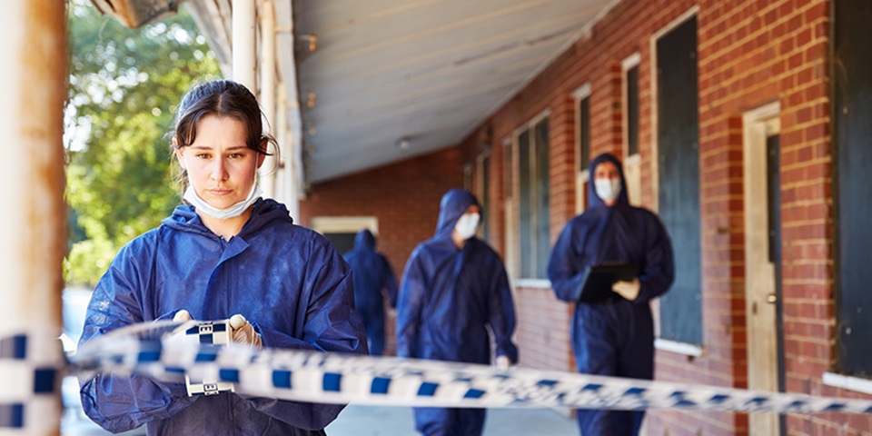 MMFS_Job_Feature Murdoch students work at simulated crime scene.