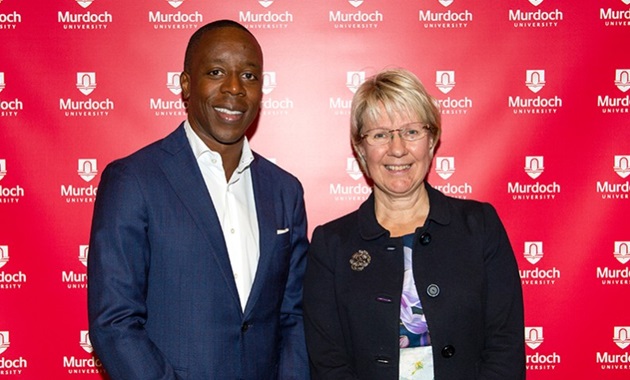 Mr Kojo Anna, keynote speaker at the 2019 Africa Australia, with Murdoch University Vice Chancellor Eeva Leinonen