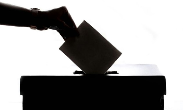 Person places ballot in voting box.