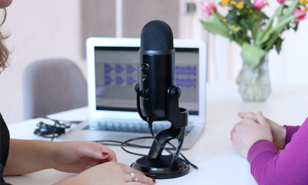 Podcast mic and speakers