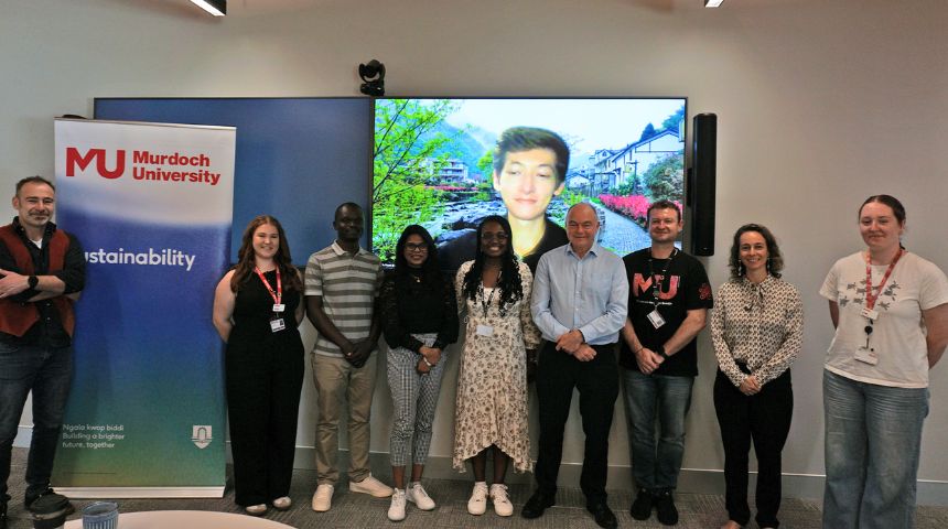 The Responsible Futures and Murdoch University auditing team. Staff and students stand in a line, smiling.