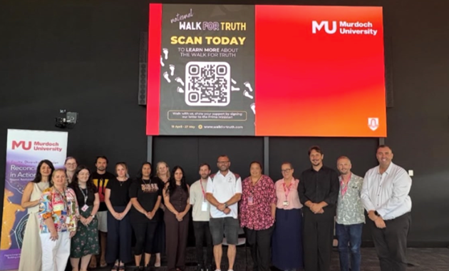 Travis Lovett with attendees at his talk at Murdoch University.
