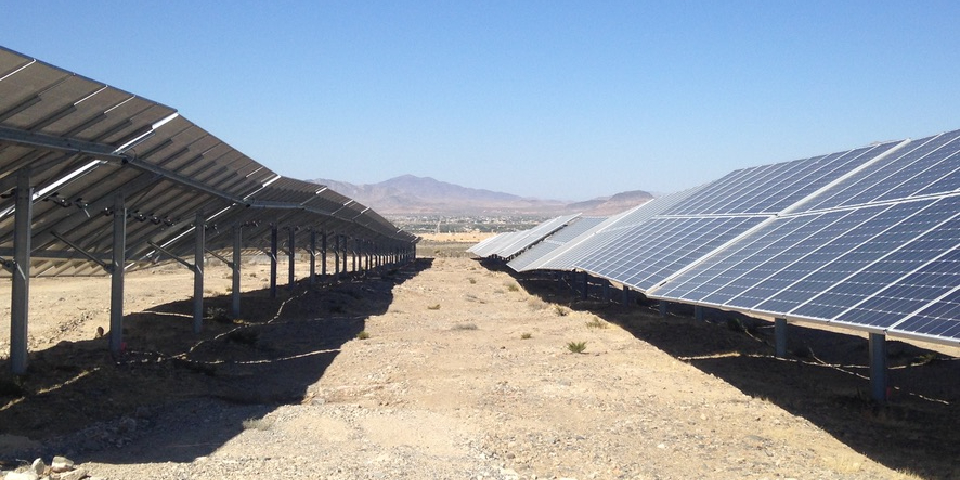 Ungraded ground resulting in the unevenwavy placement of the panels at the Pahrump solar facility. Credit_Dr Nifer Wilkening