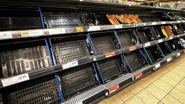 empty shelves in supermarket