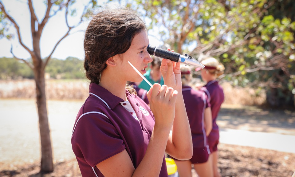 St Marys students using wetland science tools