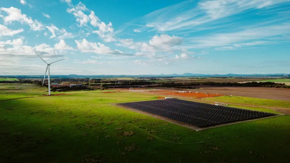 Esperance wind and solar farm viewed from the sky