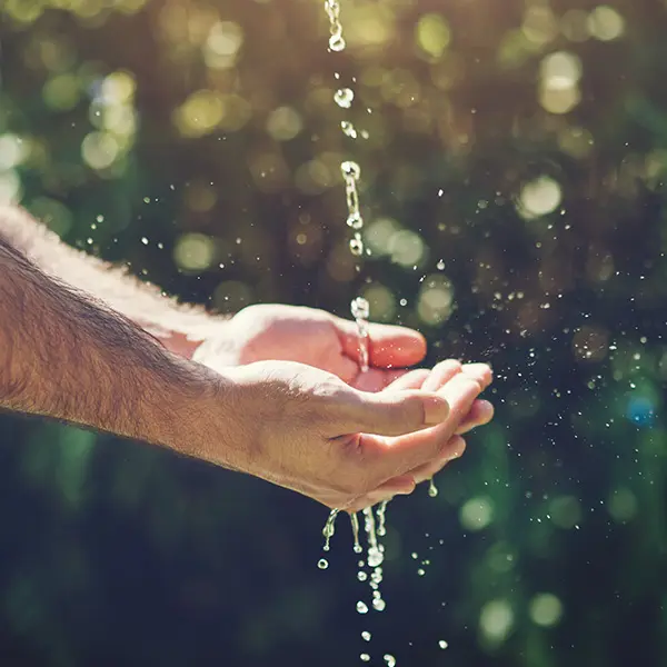 hands in a stream of water