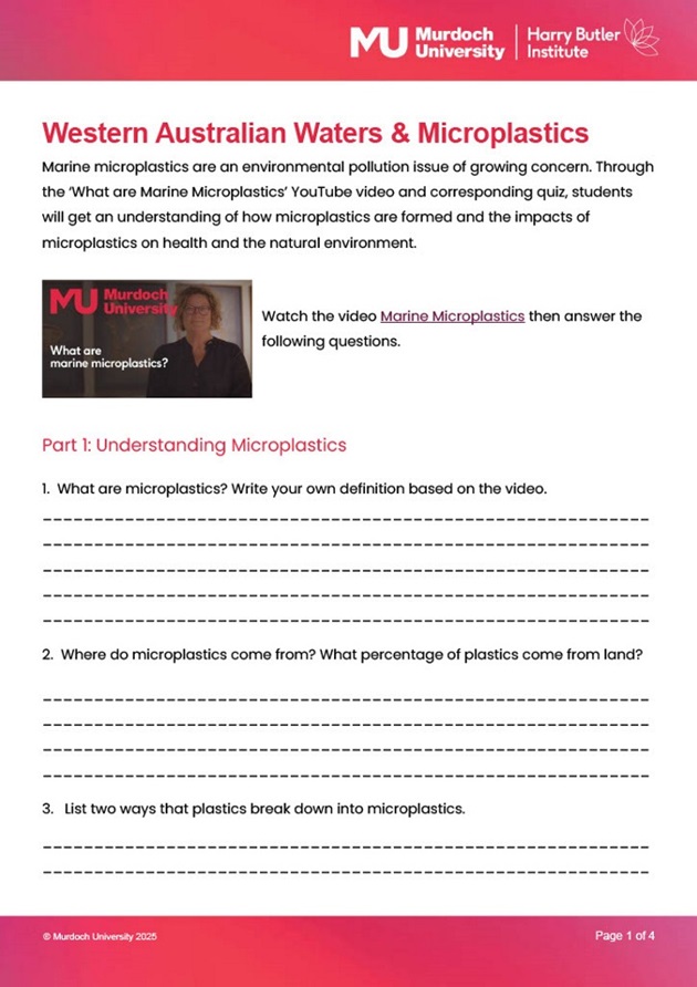 Page 1 preview of the Microplastics video worksheet