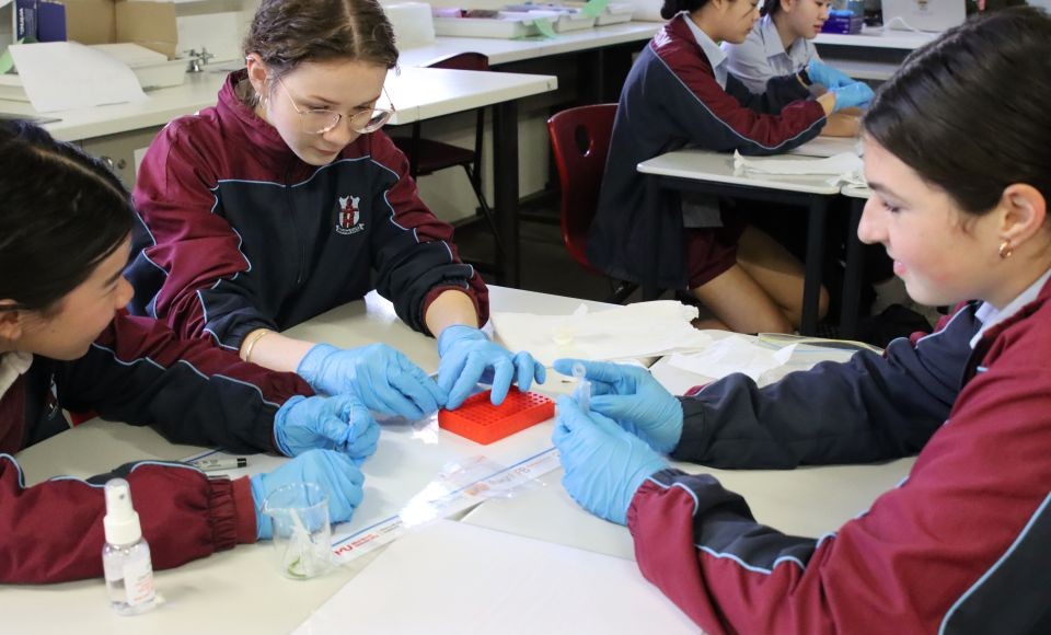 Willeton SHS students barcoding at a table