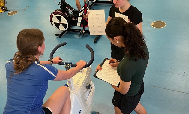 High school students on cycle ergometers