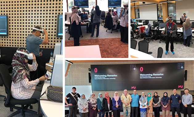 Teachers and staff using VR equipment in workshop