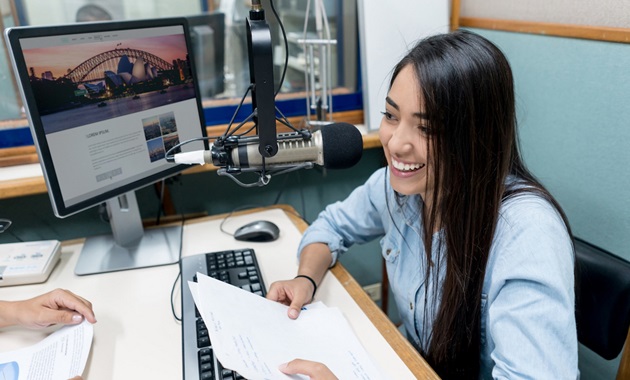 student recording for radio