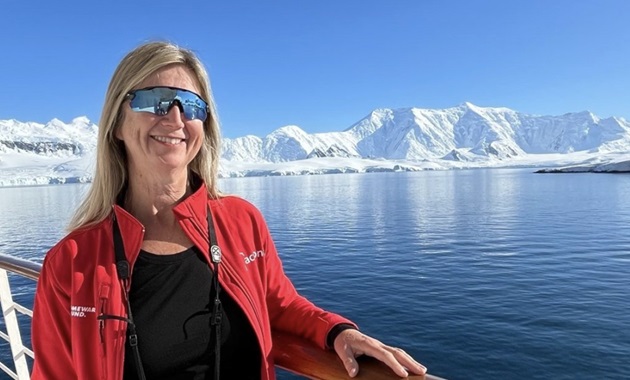 Dr Cassie Berry on ship in Antarctica