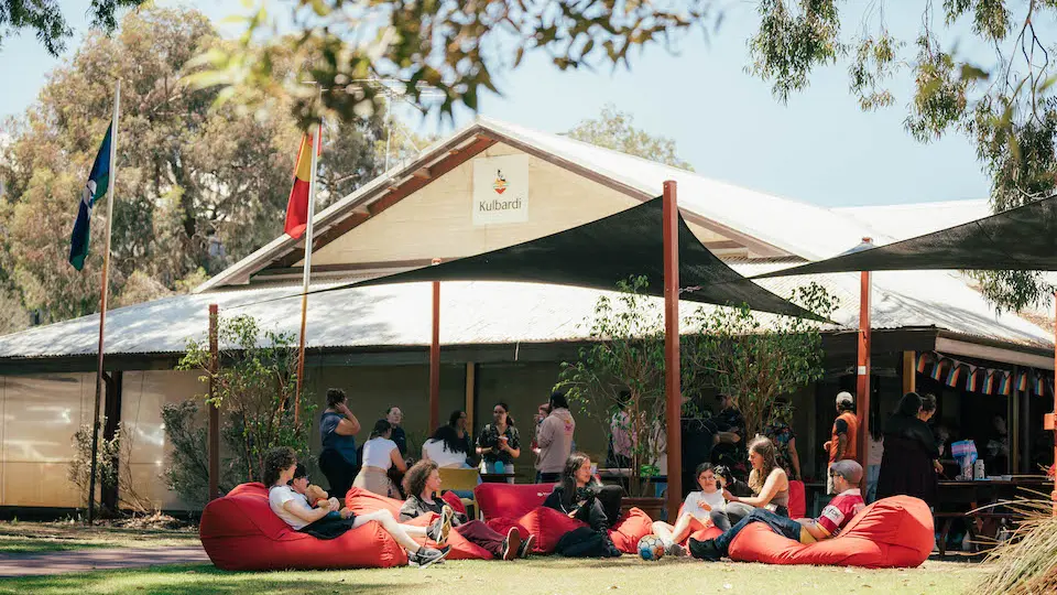 exterior of Kulbardi centre with Aboriginal flag