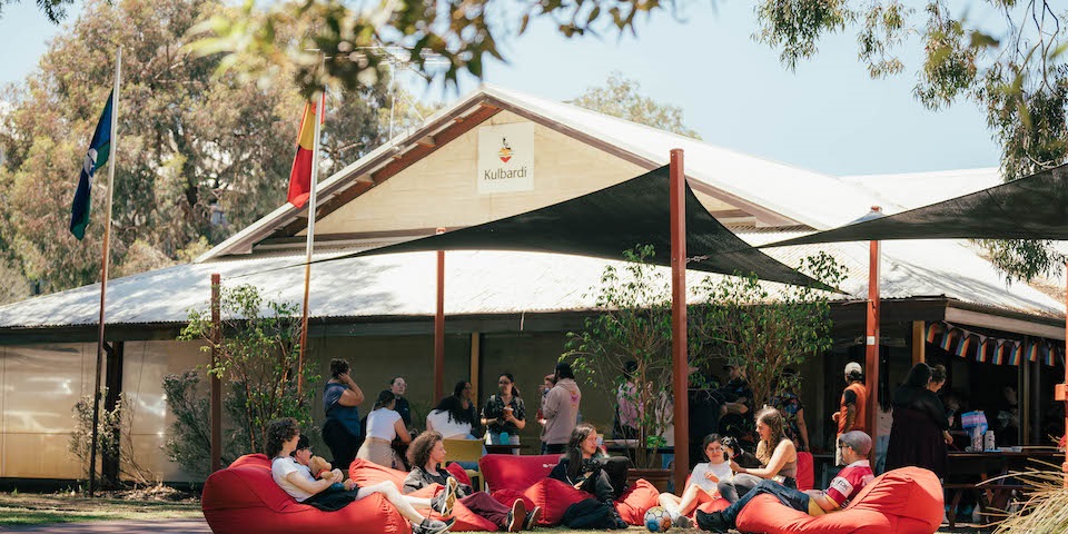 exterior of Kulbardi centre with Aboriginal flag